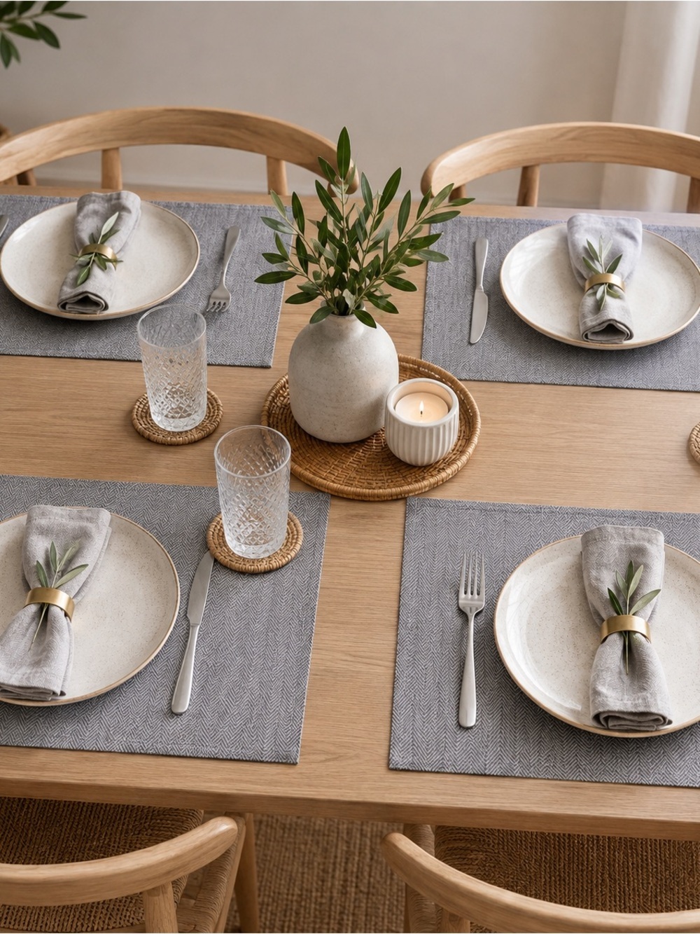 TOMMY BAHAMA Set of 4 Sullivan Herringbone Placemats 13x19in Indoor Outdoor Gray